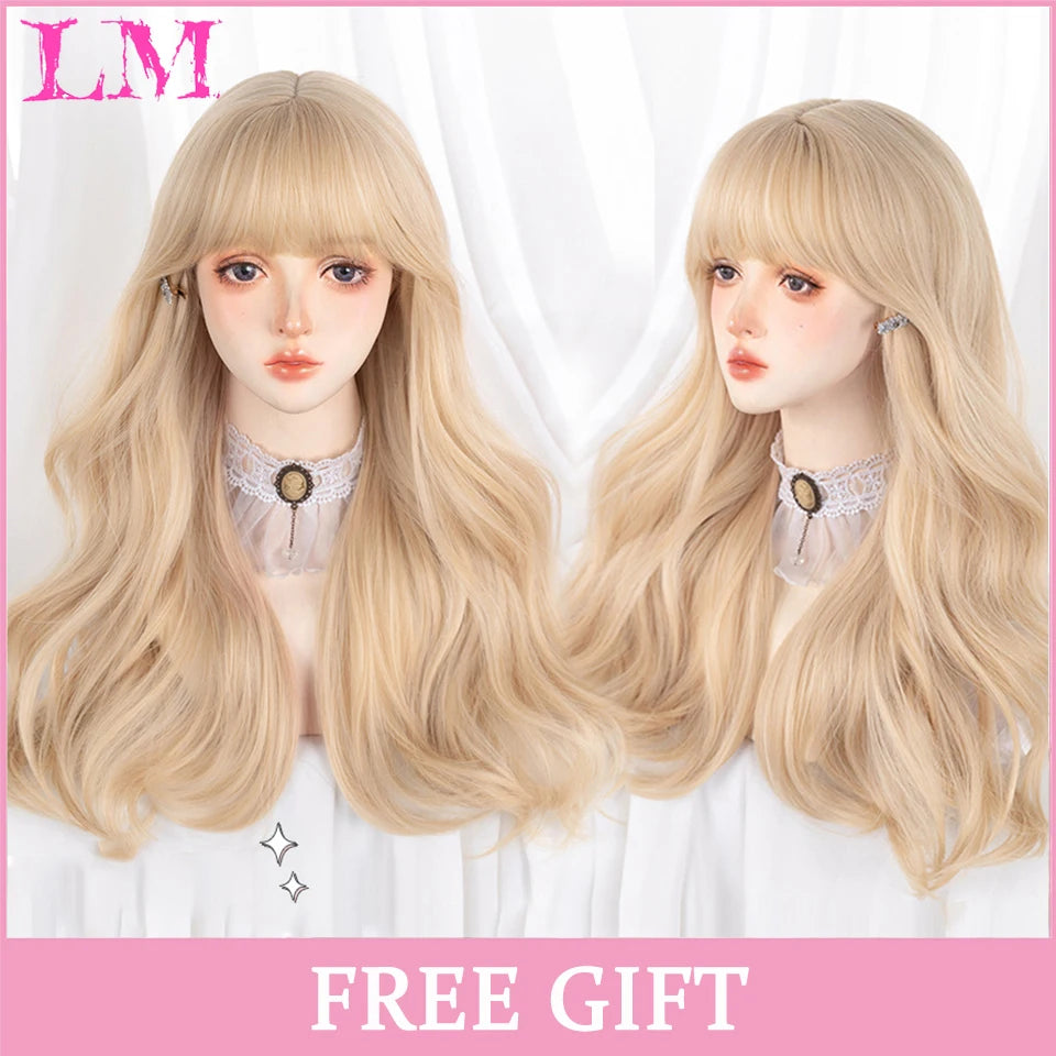LM Cosplay Wig – 24" Long, Straight Pink, Bangs, Heat-Resistant