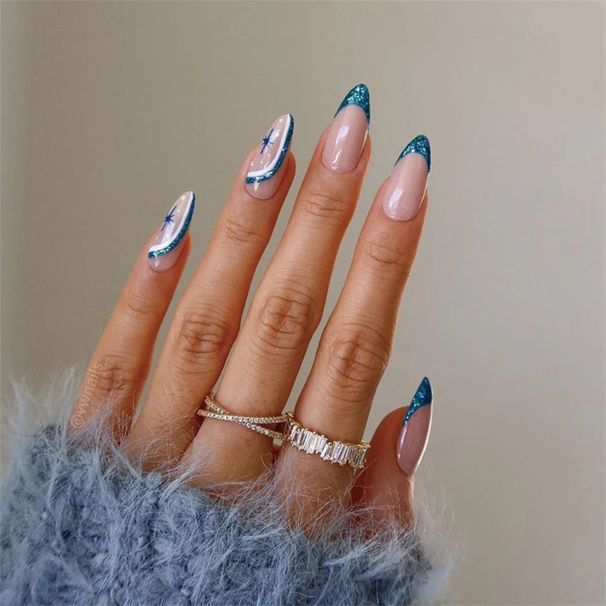 Medium Acrylic Almond Fake Nails – Removable Press-On, French Style, Europe/USA Design