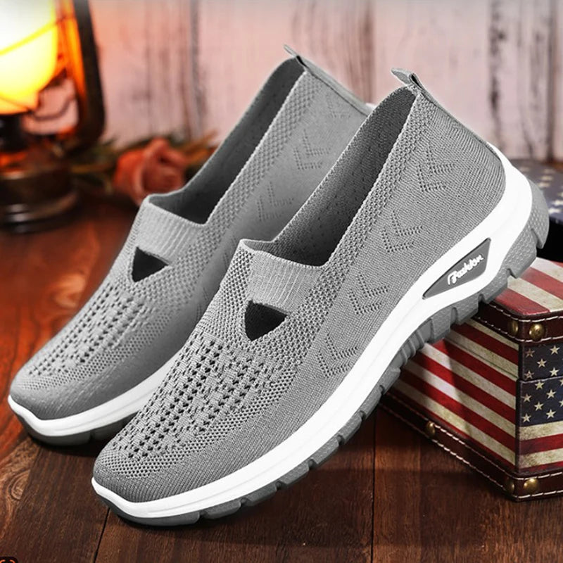 Women's Mesh Slip-On Sneakers – Lightweight Vulcanized Flats, Plus Size 42