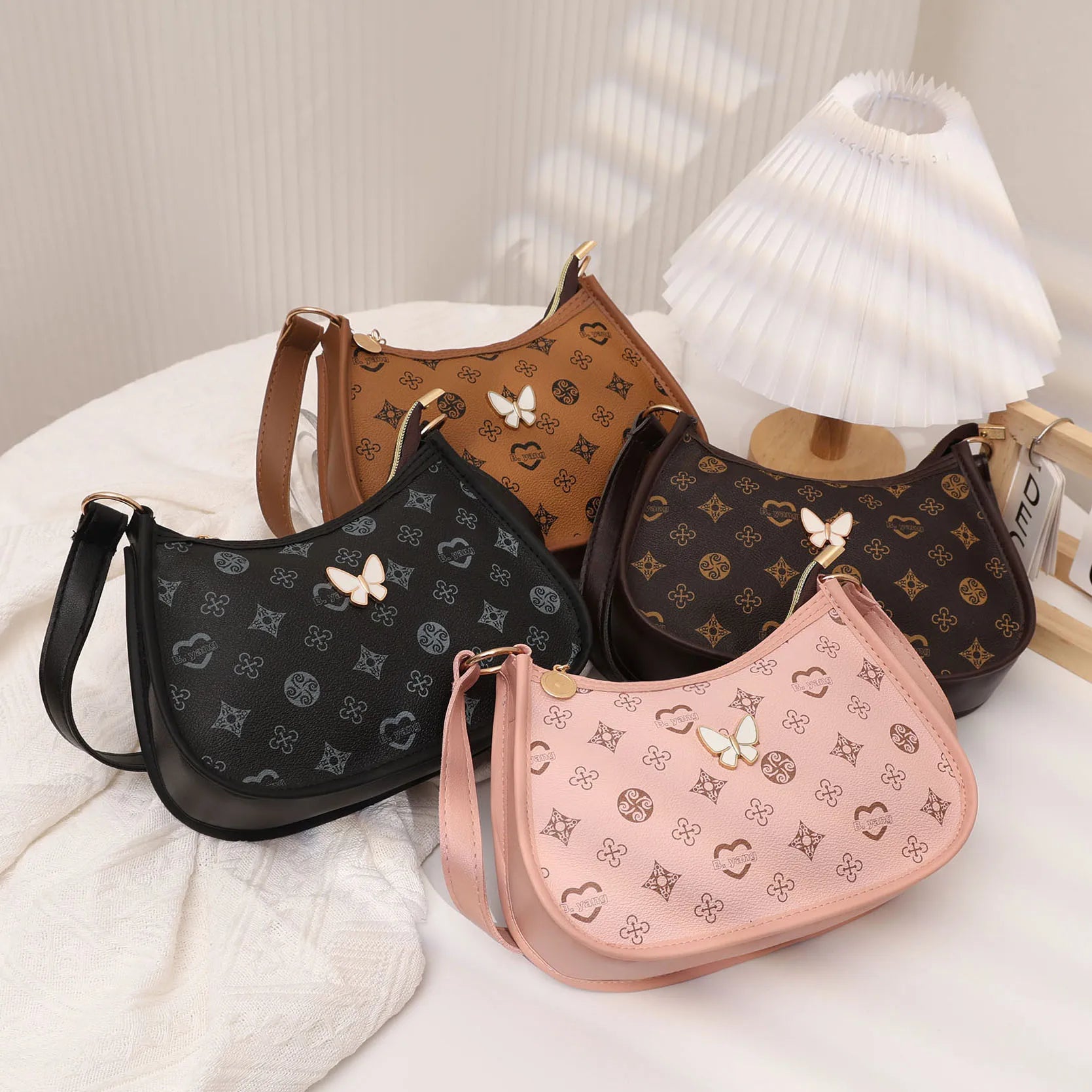 Premium Crescent Shoulder Bag – Butterfly Decor Women’s Handbag