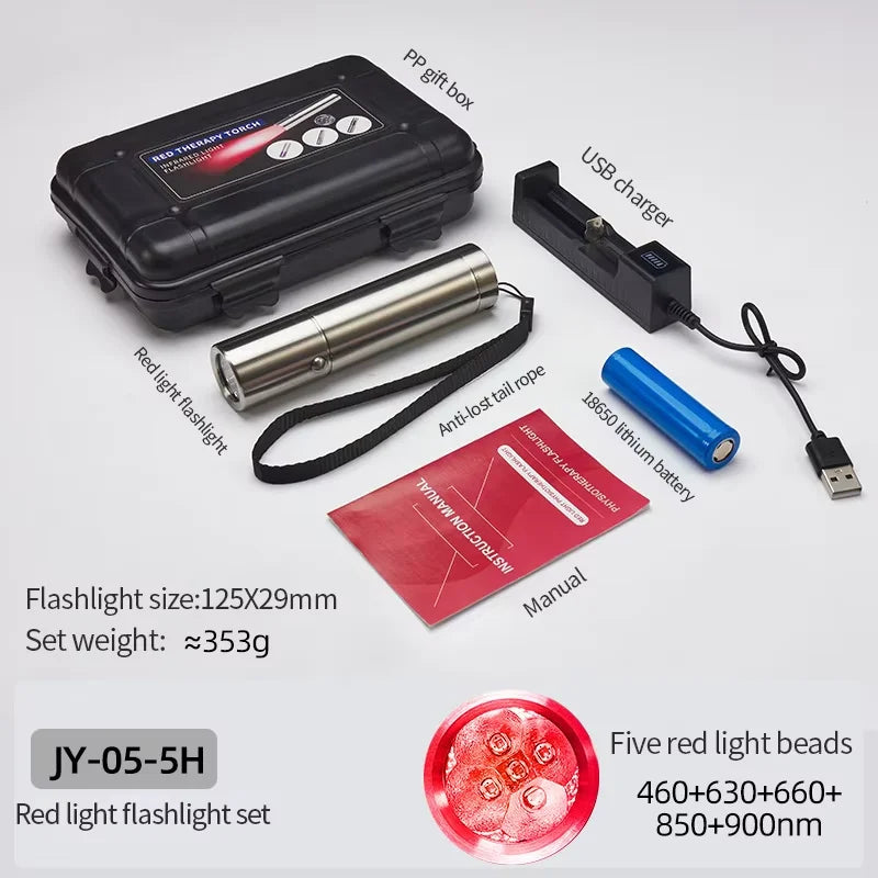 Red Light Therapy Wand – Body Relief & Acne Treatment, 5 Wavelengths, Near-Infrared 900nm, Pain Therapy
