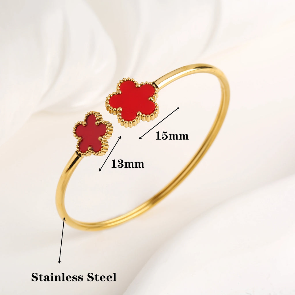 Adjustable Five-Leaf Flower Open Bangle – Gold-Plated Stainless Steel