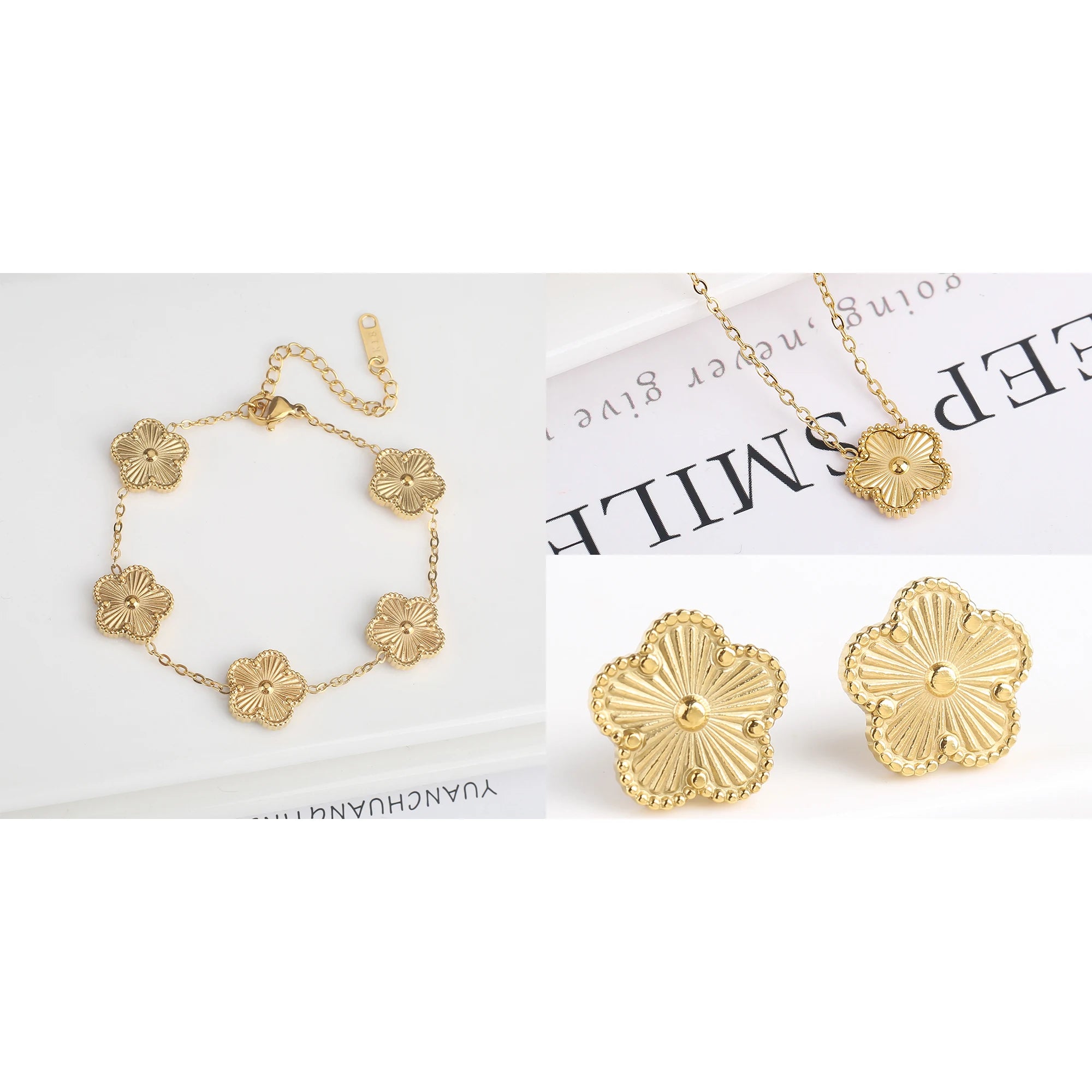 Fleur de Grace – 18K Gold Plated Clover Jewelry Set