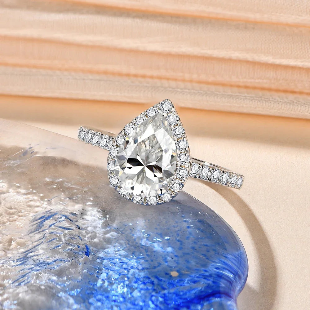 ATTAGEMS Pear Cut 2.0CT D Color VVS1 Luxury Moissanite Ring 925 Sterling Silver Pure 18K 14K 10K Gold Engagement Ring for Women