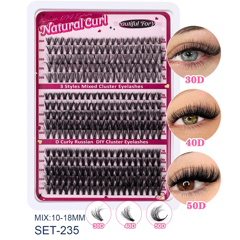 600PCS Eyelash Extensions – Thick Fluffy, 30D/100D, Mixed Length, DIY Cluster Lashes