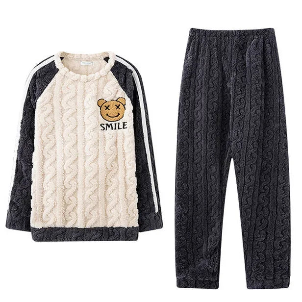 Men's Coral Fleece Pajamas – Thickened, Warm, Two-Piece, Autumn/Winter