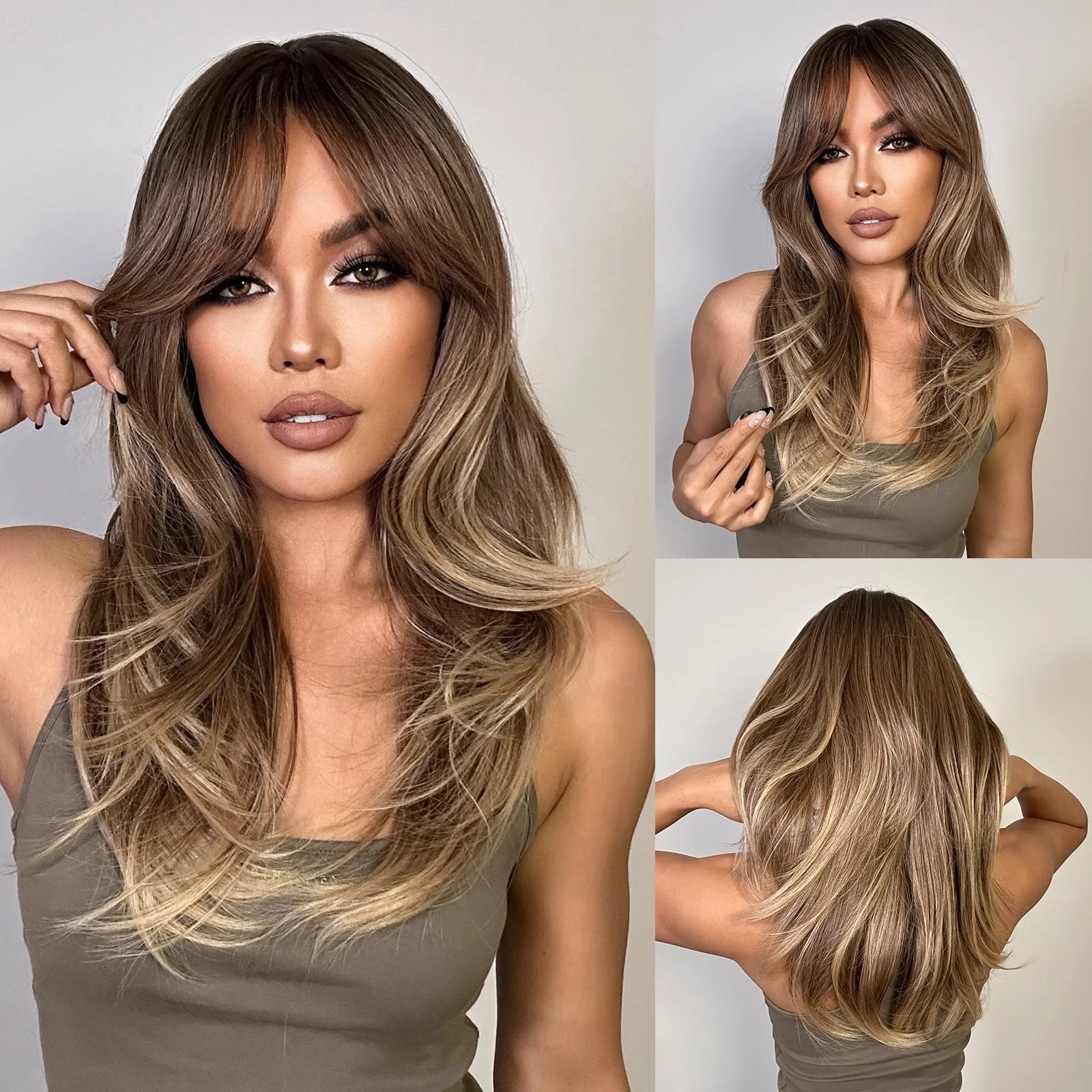 Long Blonde Wig – Straight Layered, Platinum Highlights, Bangs, Synthetic, Heat-Resistant, Daily Use