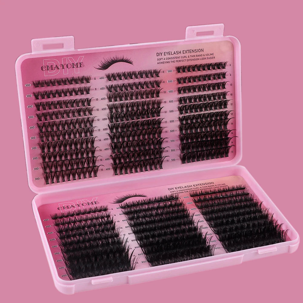 600PCS Eyelash Extensions – Thick Fluffy, 30D/100D, Mixed Length, DIY Cluster Lashes