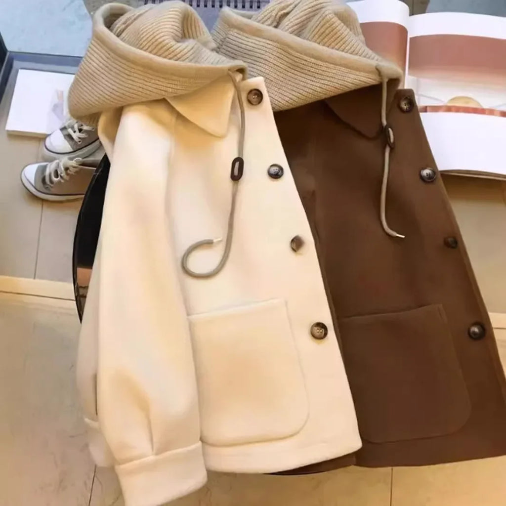 Manteau Femme Tricoté – Coupe Ample, Capuche, Style Coréen Automne/Hiver