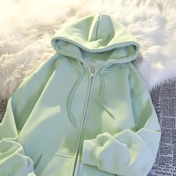 Hoodie Femme Oversize – Épaissie, Zippée, Coton/Polyester, Polaire, Style Décontracté