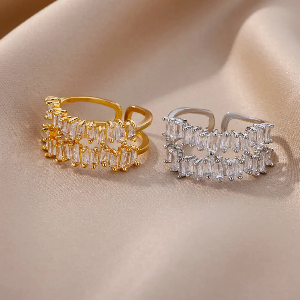 Double Éclat – Gold Zircon Adjustable Ring
