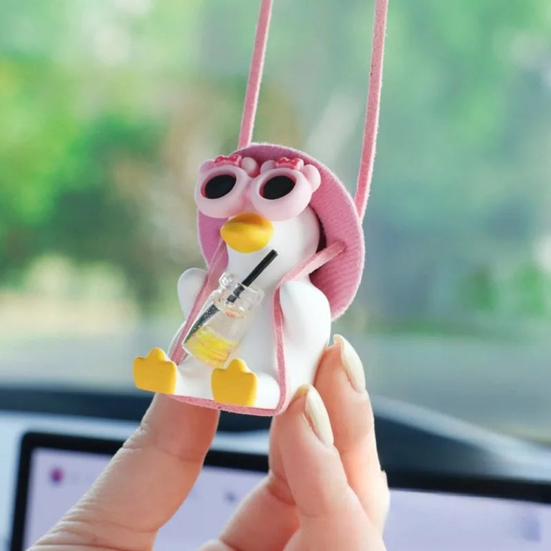 2-Piece Pink Duck Hat Car Mirror Pendant – Swing Decoration for Vehicles