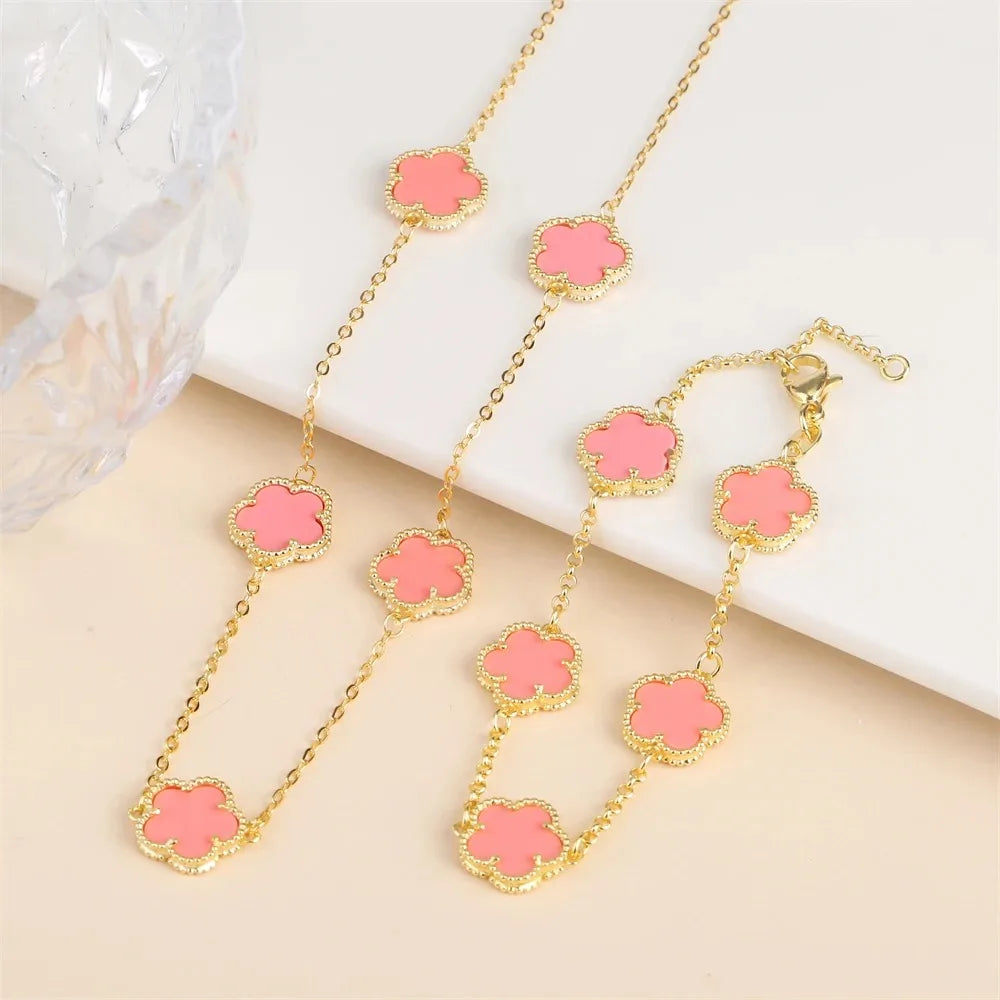 Five-Leaf Flower Jewelry Set – Bracelet & Necklace for Women