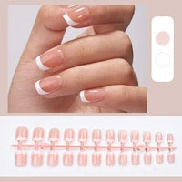 24PCS Pearl Bow Press-On Nails – Nude Pink, White French Almond, Full Cover, Includes Tools