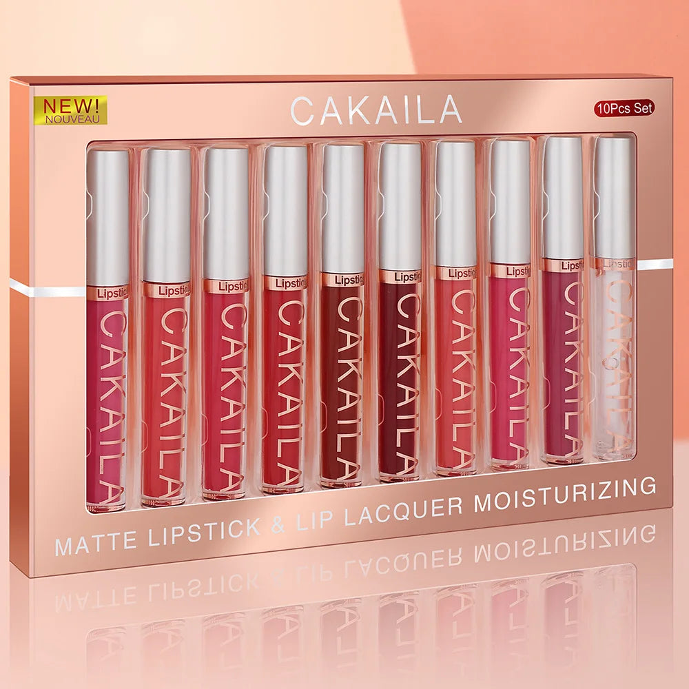 CAKAILA 10PCS Nude Lip Gloss Set – Matte, Velvet, Waterproof, Long-Lasting