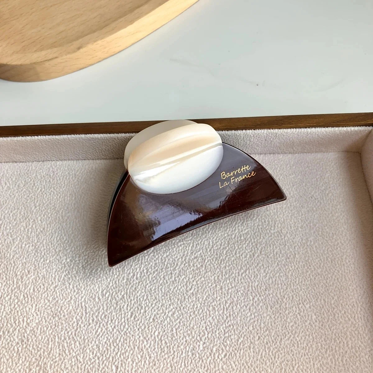 Vintage French Hair Clip – Two-Tone Wood & Marble Design