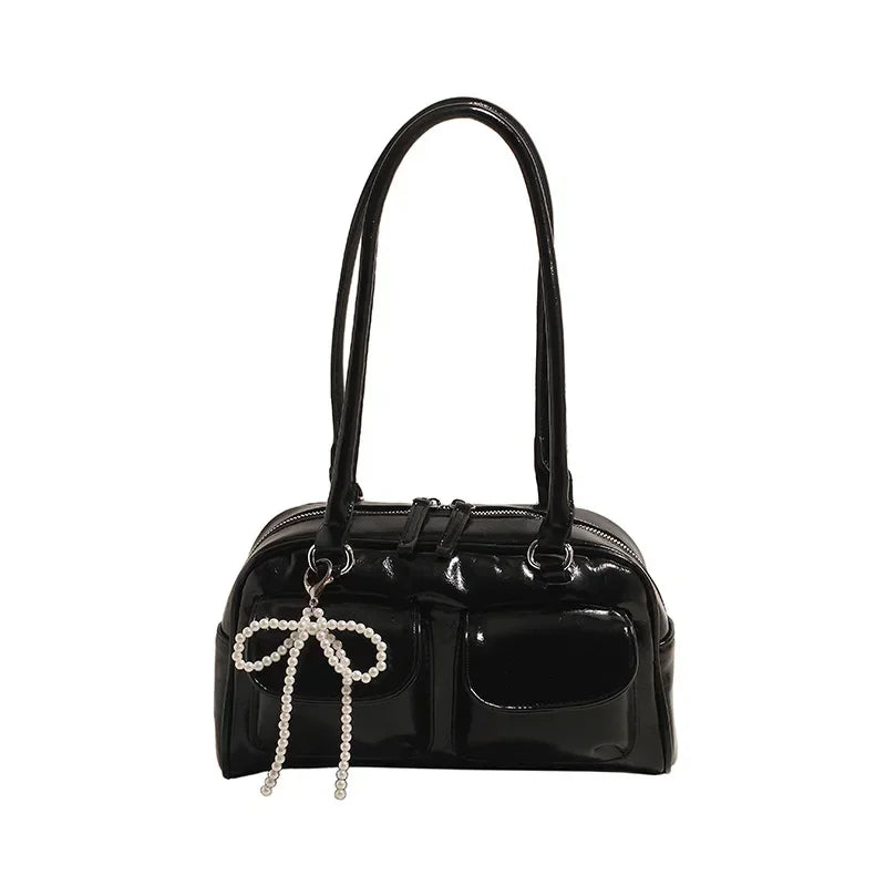 Glossy PU Shoulder Bag – Fashionable Versatile Handbag for Women