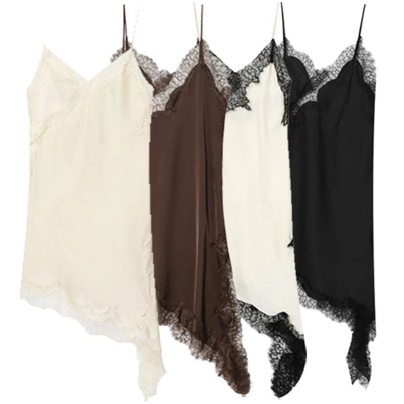 HXAO Women's Lace Asymmetric Slip Dress