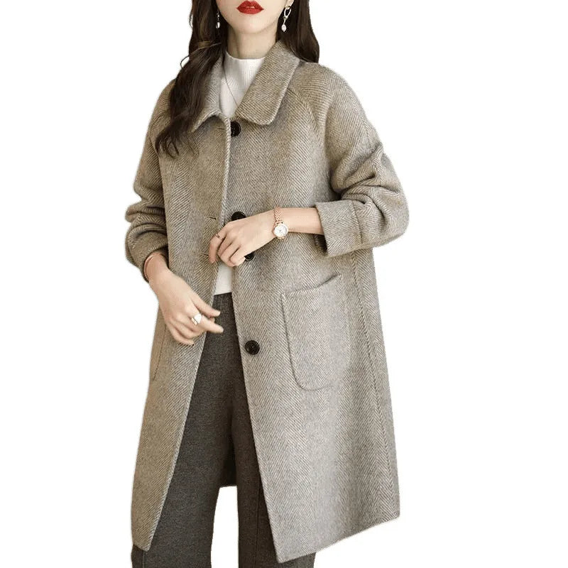 Manteau Femme Grande Taille Épaissi – Mi-Long, Style Coréen, Slim, Automne/Hiver, Nouveau Style