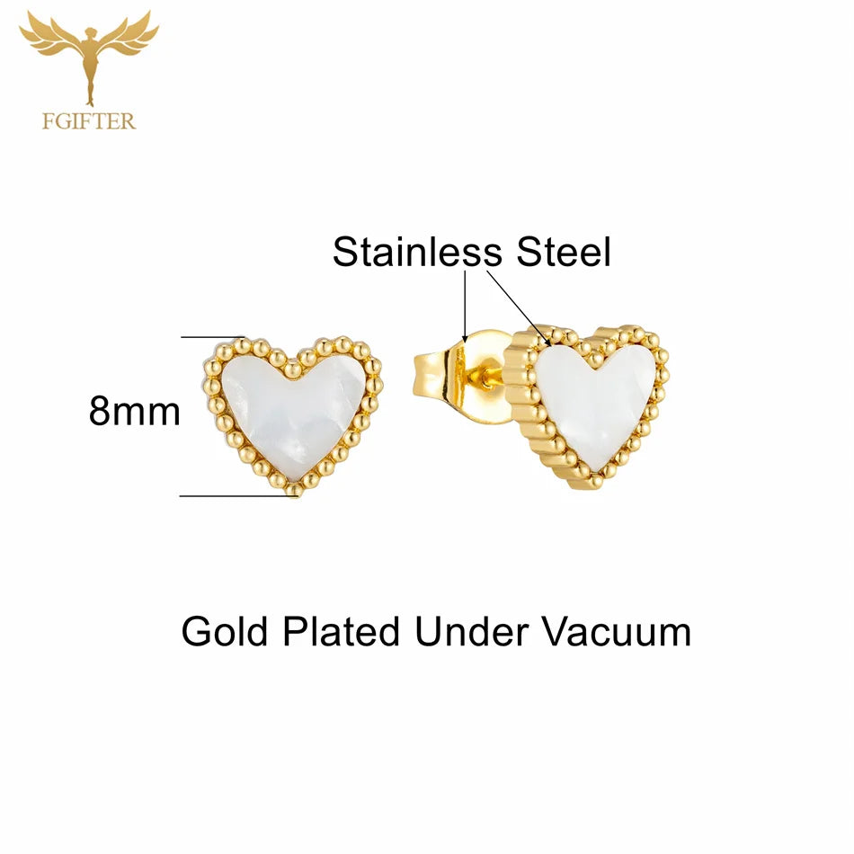 Romantic Heart CZ Ball Stud Earrings – Gold Stainless Steel