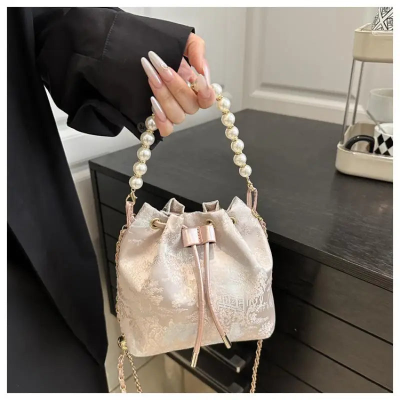 Pearl Bucket Shoulder Bag – Fashion Women’s Crossbody Handbag