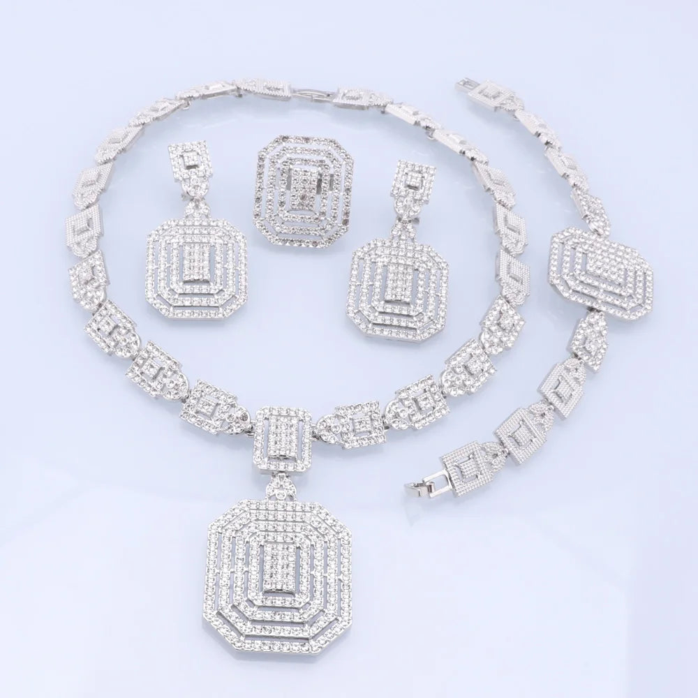 CYNTHIA Silver Plated Jewelry Set – Necklace, Earrings, Bracelet & Ring