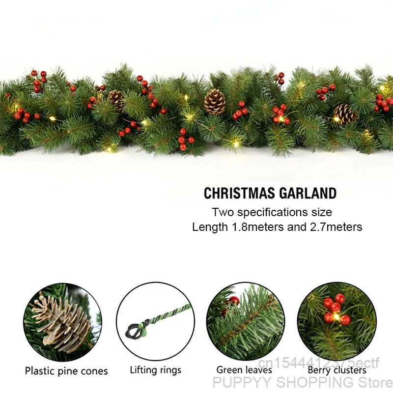 🎀 2.7M Pinecone & Red Berry Christmas Garland – Décor de Noël Élégant