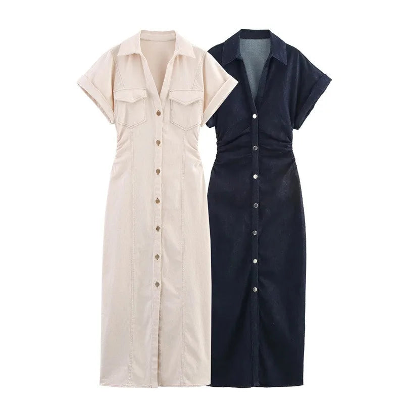 Summer Women's V-Neck Slim Fit Denim Dress