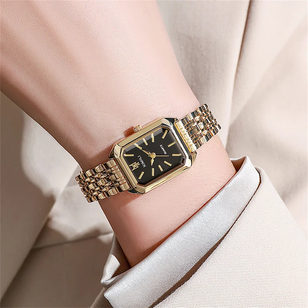 Élégance Carrée – Gold Plated Quartz Watch
