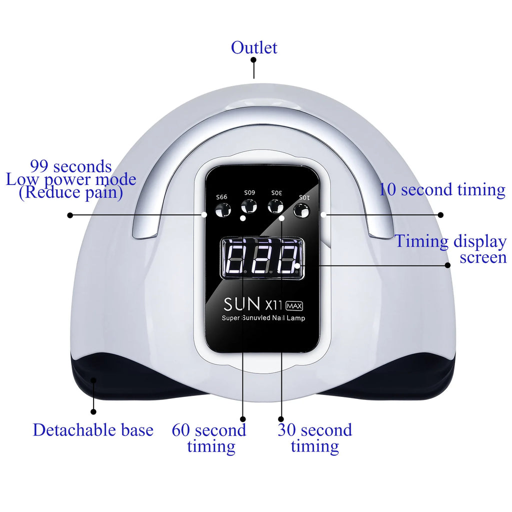 280W UV LED Nail Lamp X11 – Smart Sensor, Fast 30s Gel Curing, Portable for Salon & Home