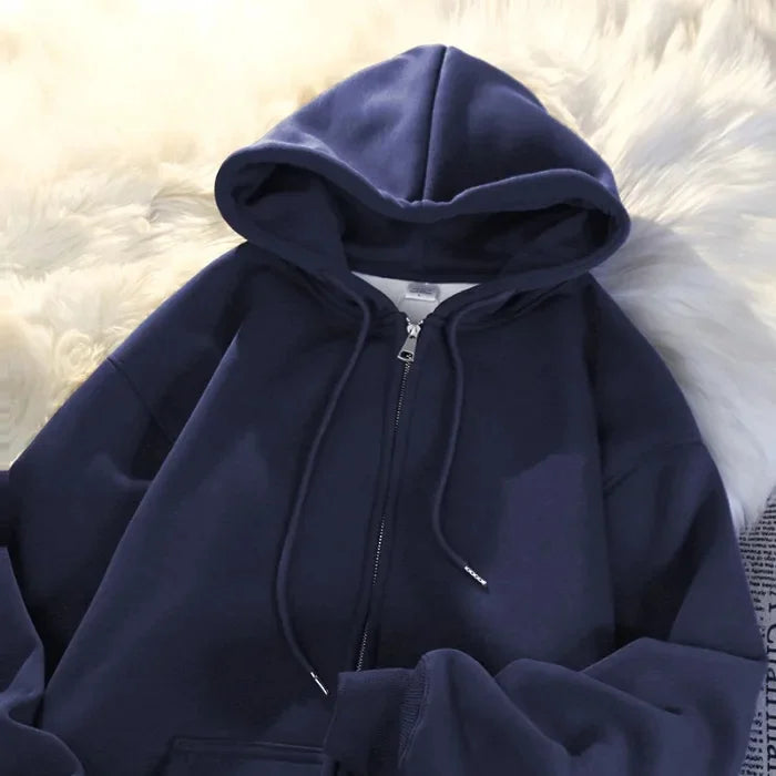 Hoodie Femme Oversize – Épaissie, Zippée, Coton/Polyester, Polaire, Style Décontracté