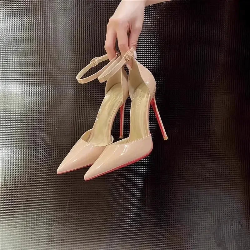 Women's Black Pointed Toe Thin Heel Red Sole Sandals