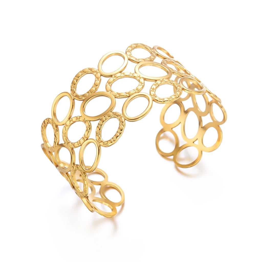 Simple Stainless Steel Hollow Oval Cuff Bracelet