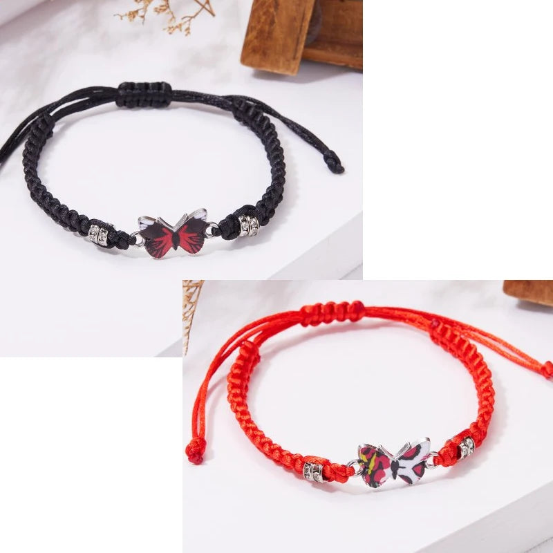 Butterfly Luminous Pendant Bracelet Set – Couples Black Rope