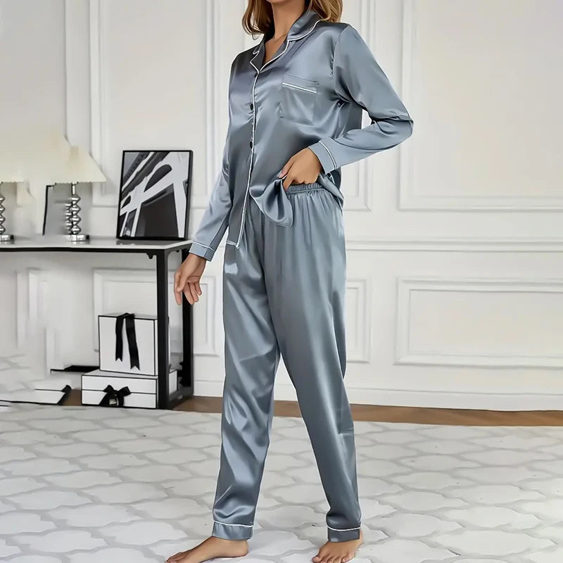 Women’s Satin Pajama Set – Long Sleeve 2-Piece Loungewear