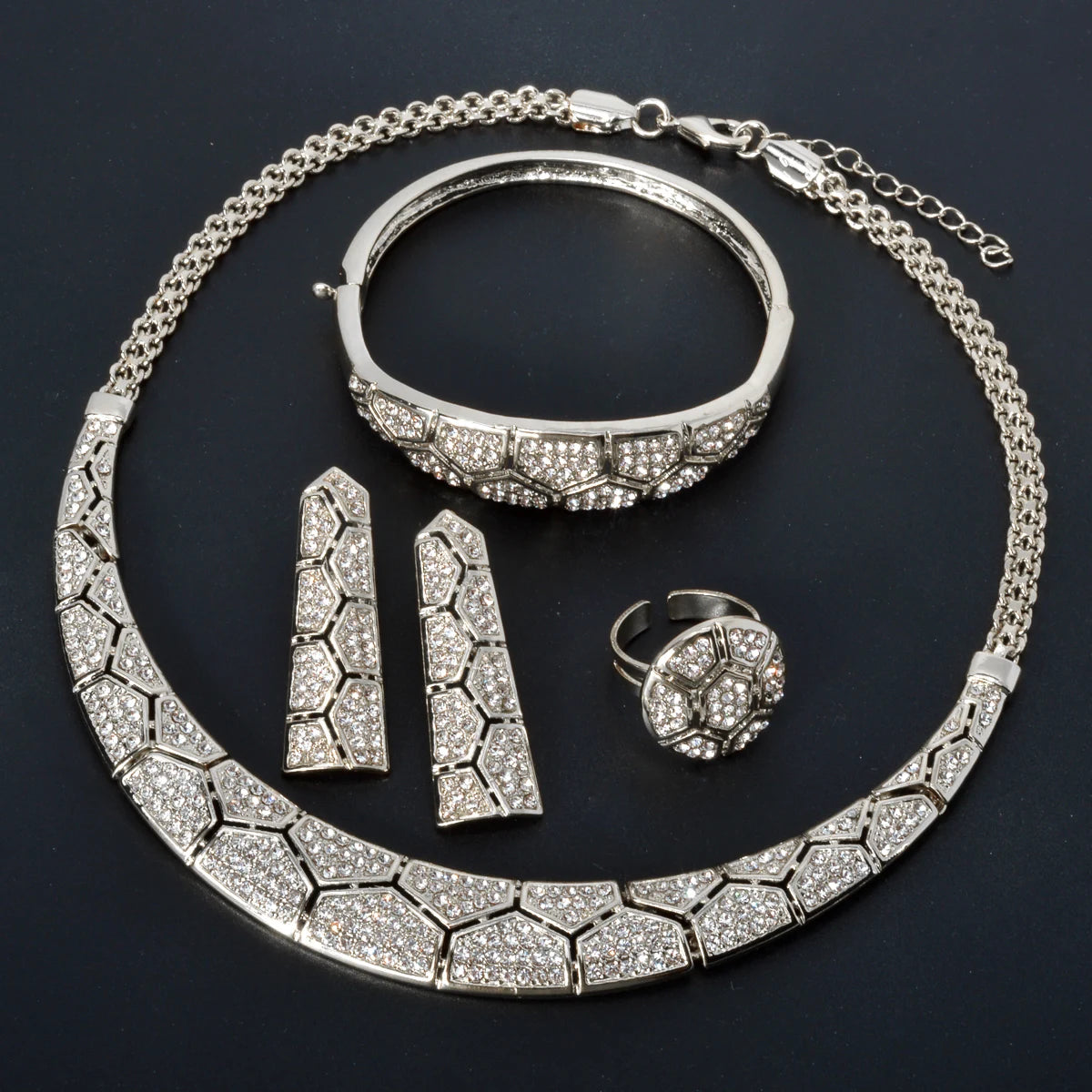 Sunny Jewelry Bridal Set – Gold Plated Earrings, Necklace, Bracelet & Ring