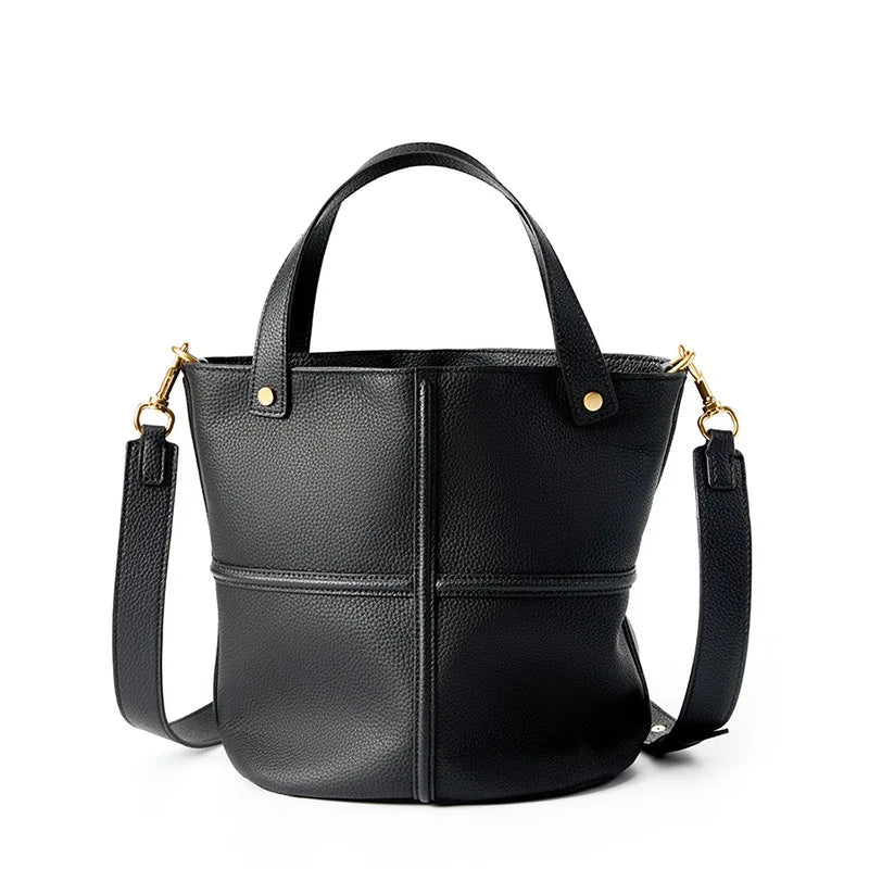 Pre-Autumn Cowhide Bucket Bag – Elegant Large-Capacity Women’s Shoulder Bag