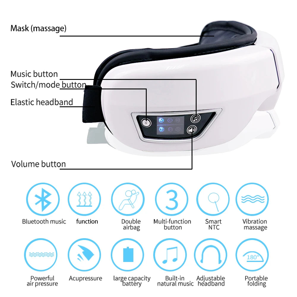 Smart Vibration Eye Massager – Airbag Compress, Bluetooth Music, Eye Relaxation & Fatigue Relief Sleeping Mask