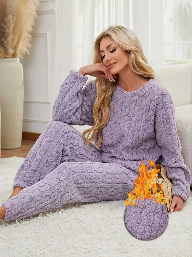 Women’s Autumn-Winter Fleece Pajama Set – Long Sleeve & Pants