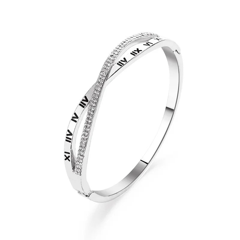 Classic Roman Numeral Cross Rhinestone Bracelet for Women
