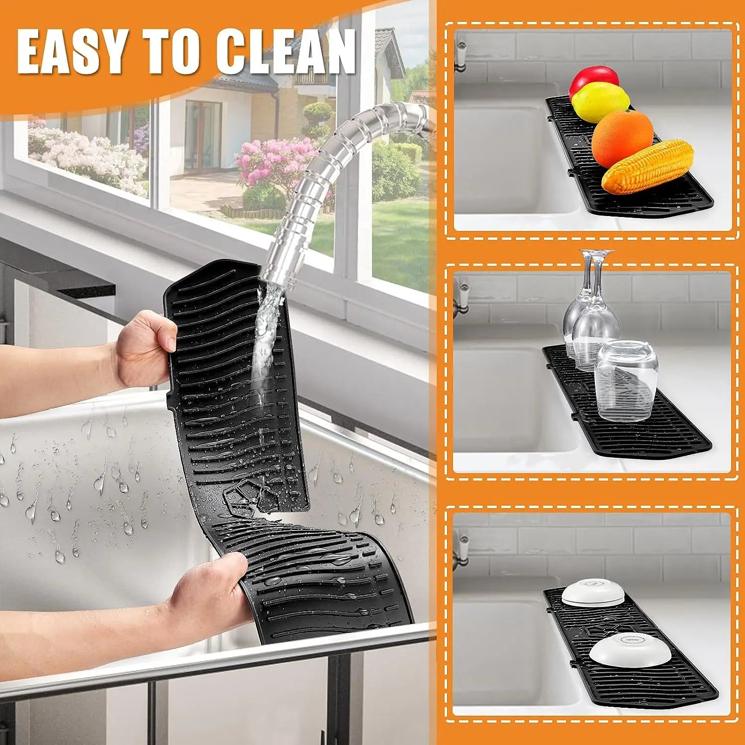 Kitchen Silicone Sink Mat – Long Splash Guard & Absorbent Counter Protector