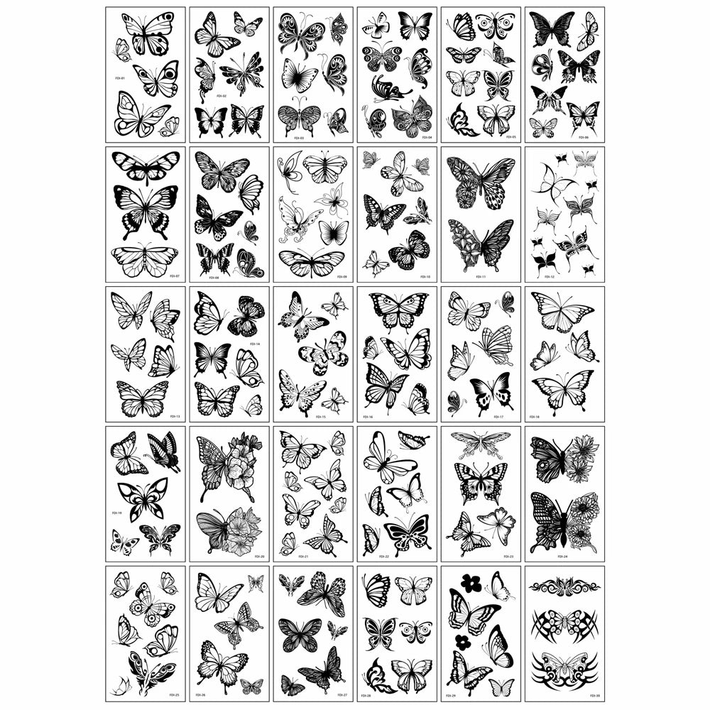Black Butterfly Temporary Tattoos – 30PCS, 3D, Waterproof, for Arms & Legs