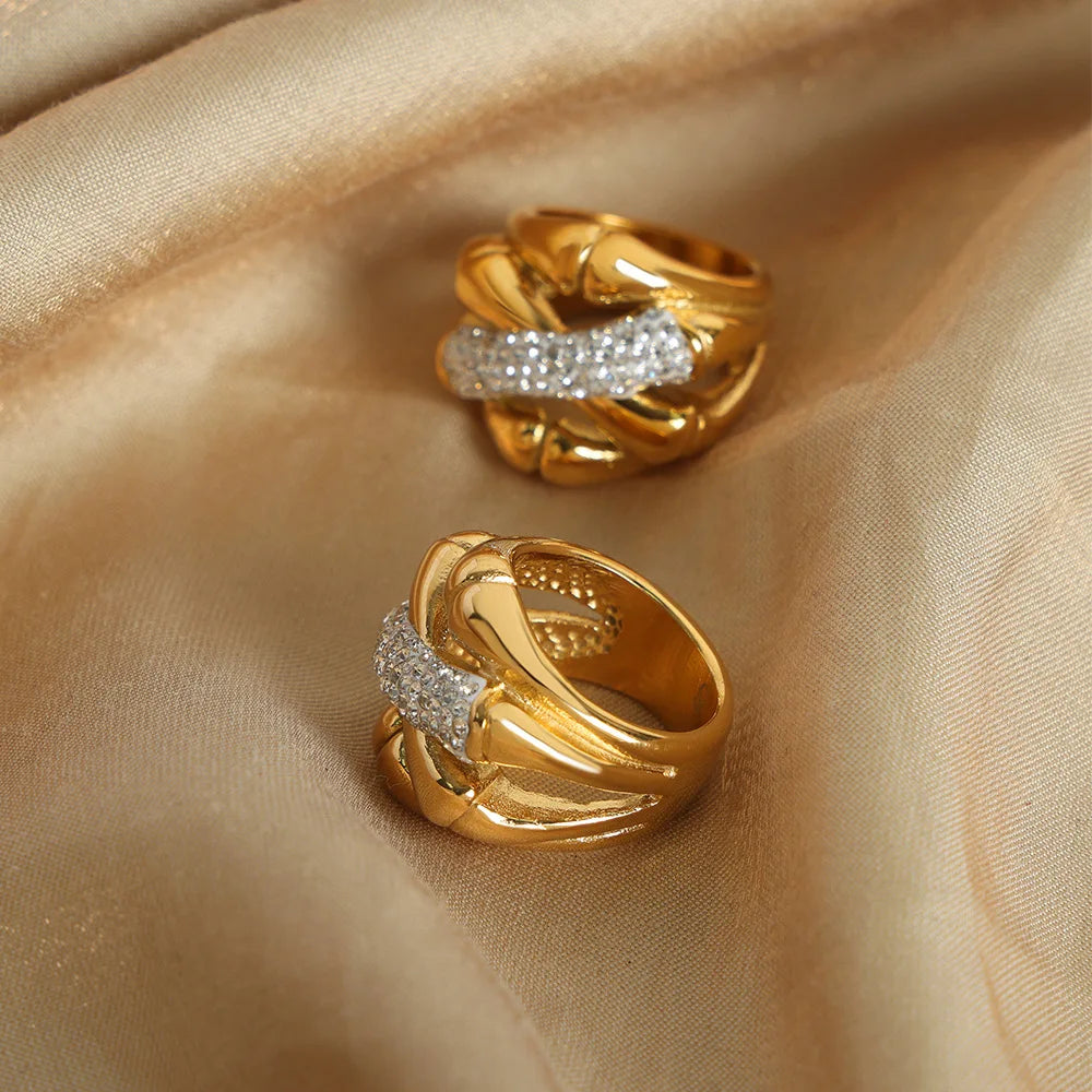 18K Gold Plated Stainless Steel Zircon Ring for Women