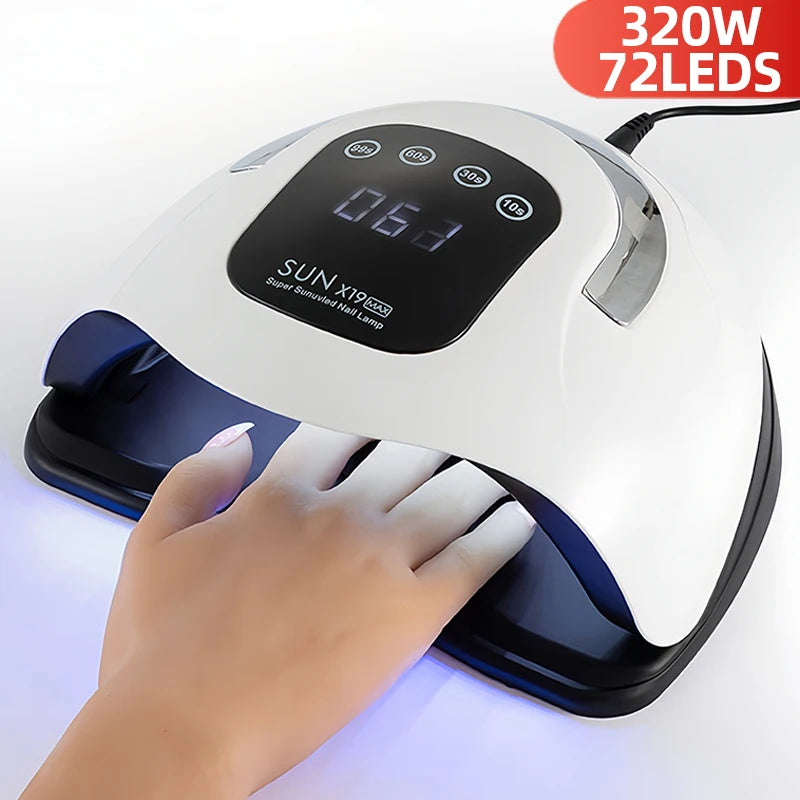 320W SUN X19 MAX Nail Lamp – 72 LEDs, UV/LED, Gel Polish Curing, Large LCD Touch Screen