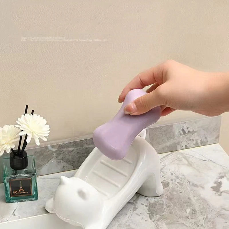 Cat-Themed Plastic Soap Dish – Cute Bathroom & Toilet Accessory