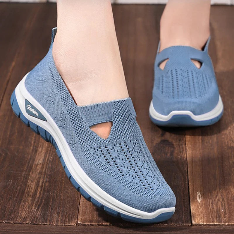 Women's Mesh Slip-On Sneakers – Lightweight Vulcanized Flats, Plus Size 42