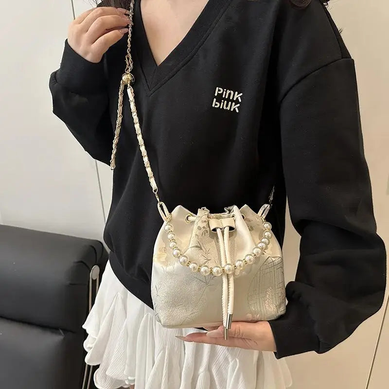 Pearl Bucket Shoulder Bag – Fashion Women’s Crossbody Handbag