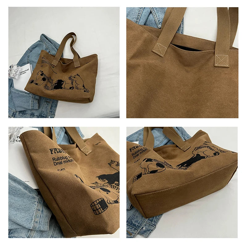 Women's Canvas Tote – Durable Shoulder Bag with Zipper
