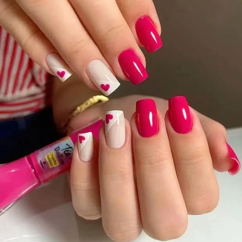 24pcs Wine Red Glitter Gradient Press-On Nails