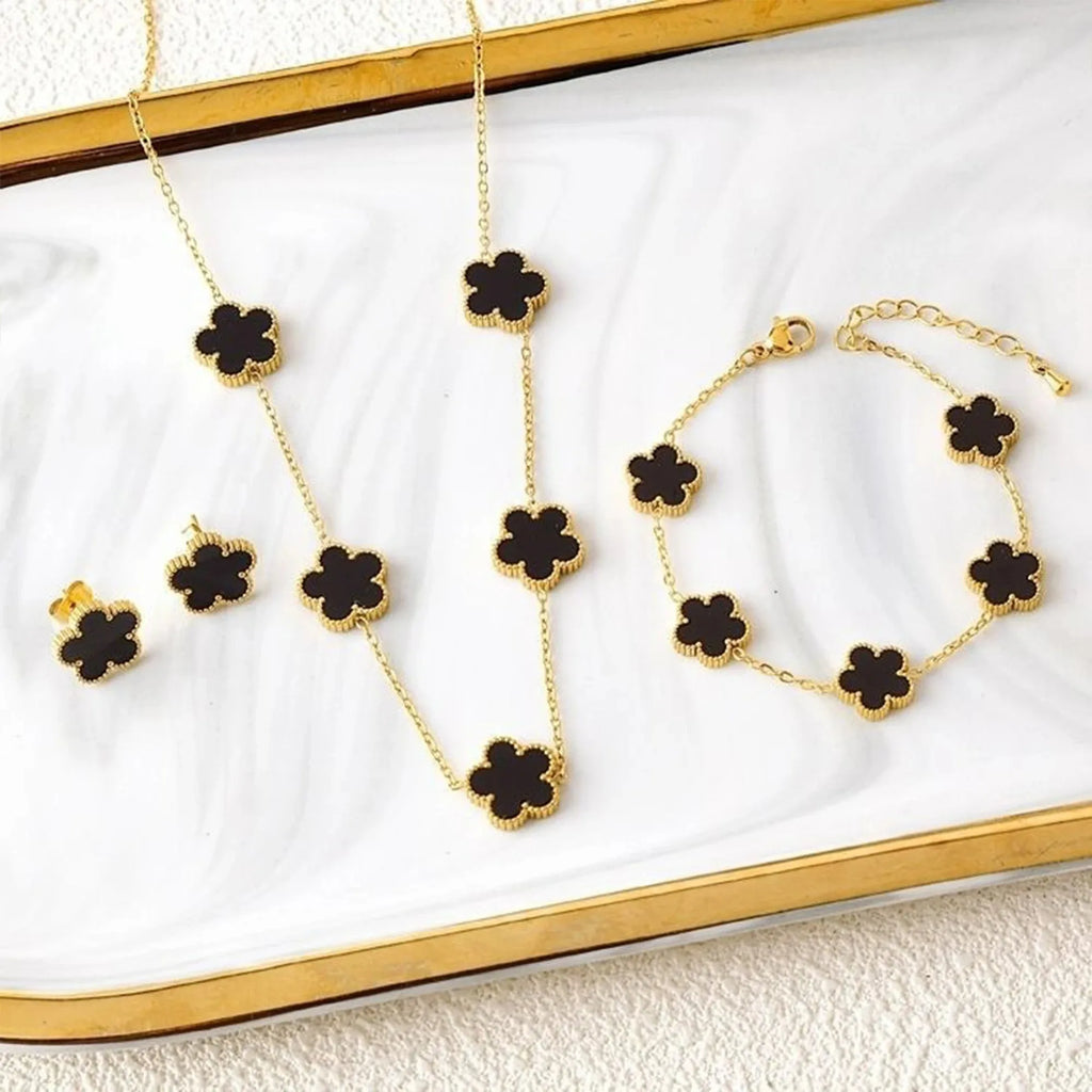 Clover Five-Leaf Stainless Steel Jewelry Set for Women